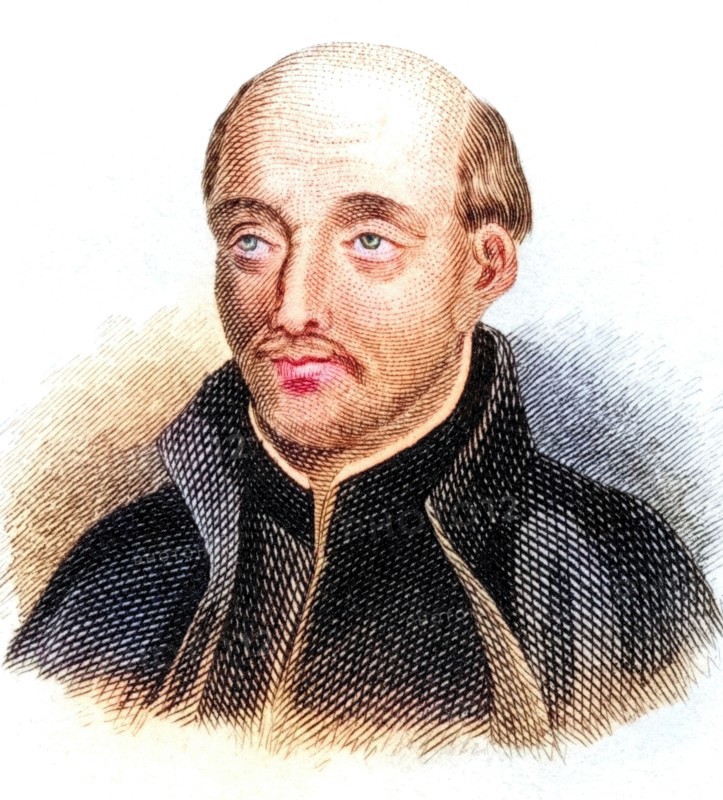 Ignatius of Loyola SJ (born 1491 at Loyola Castle. Basque Country. Kingdom of Castile. died 31 July 1556 in Rome) was a co-founder of the Society of Jesus. later known as the Jesuit Order. from the book Crabbe's Historical Dictionary. 1825. Historical. colored. digitally restored reproduction from an original from the 19th century