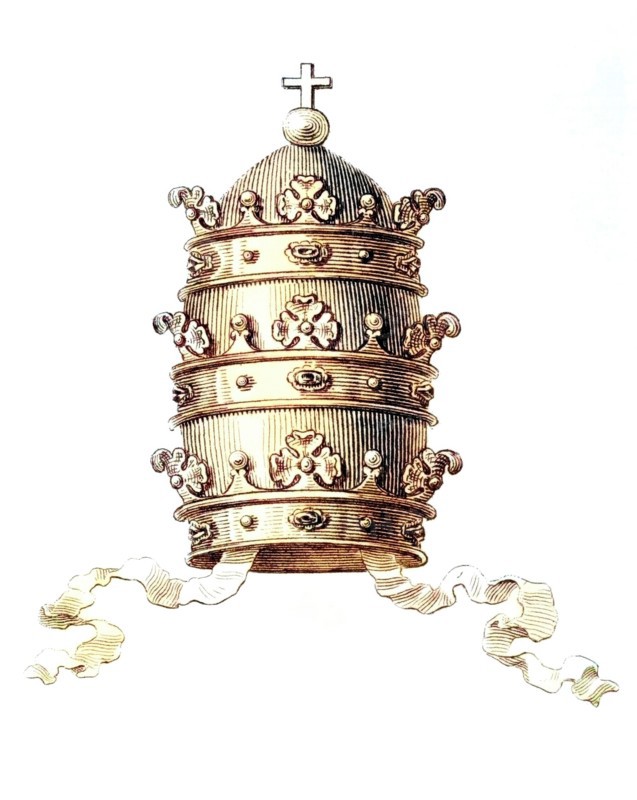 Tiara. triple crown. papal crown or occasionally Roman crown. is the crown worn by the Pope on ceremonial occasions. Historical. digitally restored reproduction of a model from the 19th century