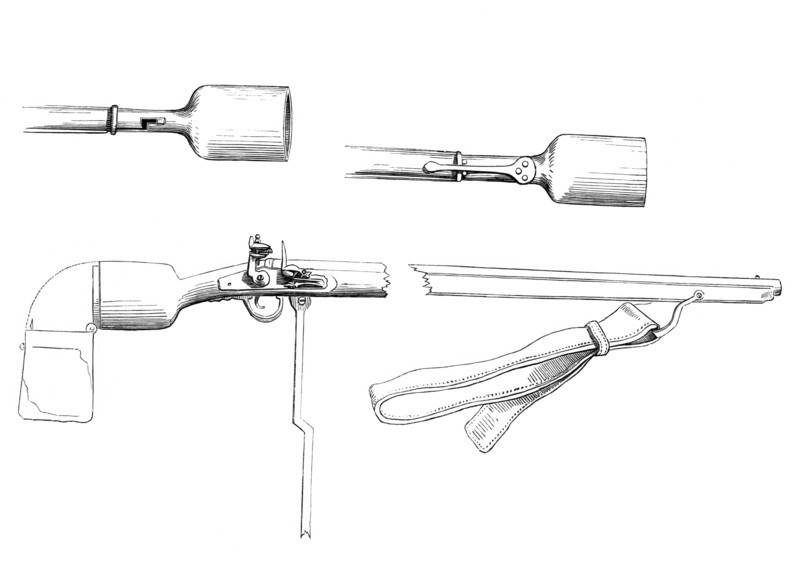 Fusiliers with grenade locks. flintlock rifle. firearms of the 17th-19th centuries. from the book The British Army. 1868. historical. digitally restored reproduction from a 19th-century original
