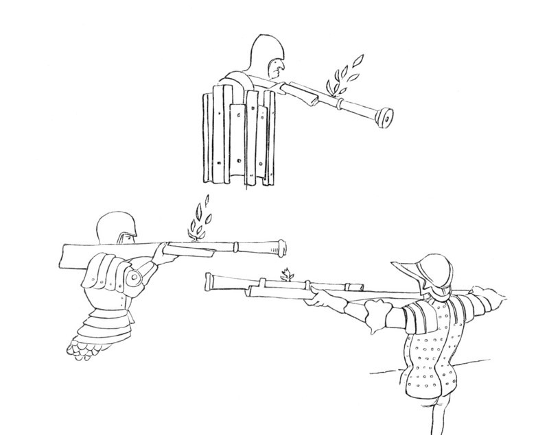 Early firearms around 1472. from the book The British Army. 1868. Historical. digitally restored reproduction from a 19th-century original