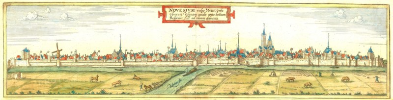 The city of Neuss before the war in 1586. North Rhine-Westphalia. Germany. Historical. digitally restored reproduction from an original from the 19th century