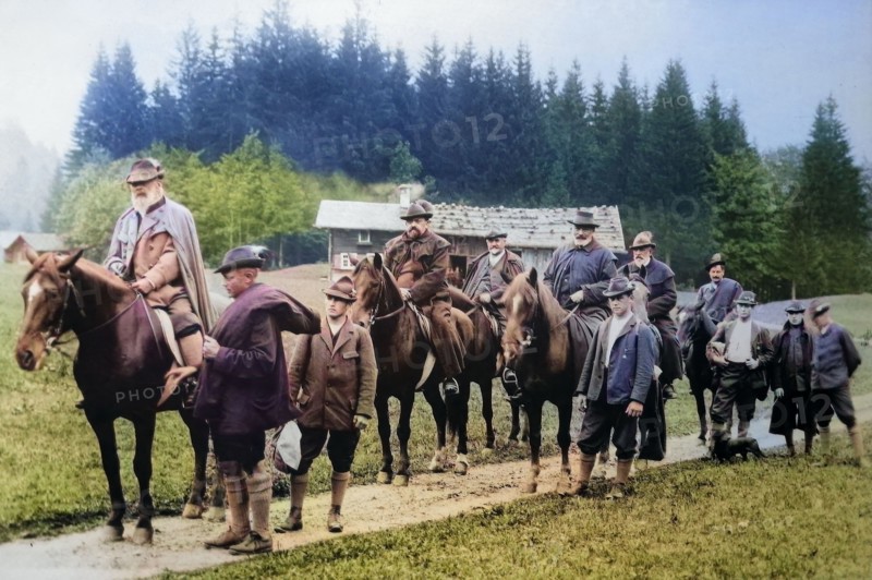 Luitpold Karl Joseph Wilhelm of Bavaria (born 12 March 1821 in Würzburg. died 12 December 1912 in Munich) was Prince Regent of the Kingdom of Bavaria from 1886 until his death. here with a hunting party on horseback. historical. digitally restored reproduction from a 19th-century original