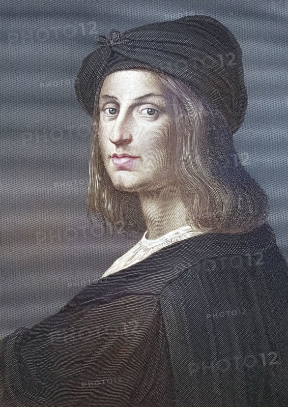 Raffaello Sanzio da Urbino. also Raffael da Urbino. Raffaello Santi. Raphael (born 6 April or 28 March 1483. died 6 April 1520 in Rome). Italian painter and architect. digitally restored reproduction of an old original. historical. exact date unknown