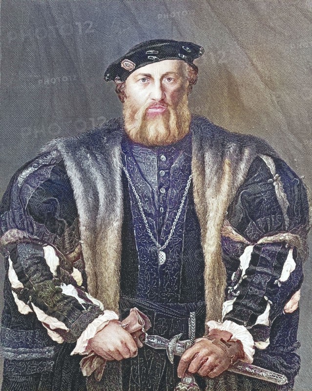 Goldsmith and jeweler Hubert Morett. Charles de Solier. Sieur de Morette (1480-1552). English goldsmith under Henry VIII. after a painting by Holbein. digitally restored reproduction of an old original. historical. exact date unknown