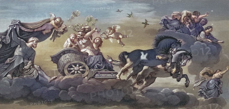 Aurora. the Roman goddess of dawn. corresponds to the Greek goddess Eos. announces the dawn of the new day every morning and prepares the way for the sun chariot from darkness into light. Digitally restored reproduction of an ancient model. Historical. exact date unknown.
