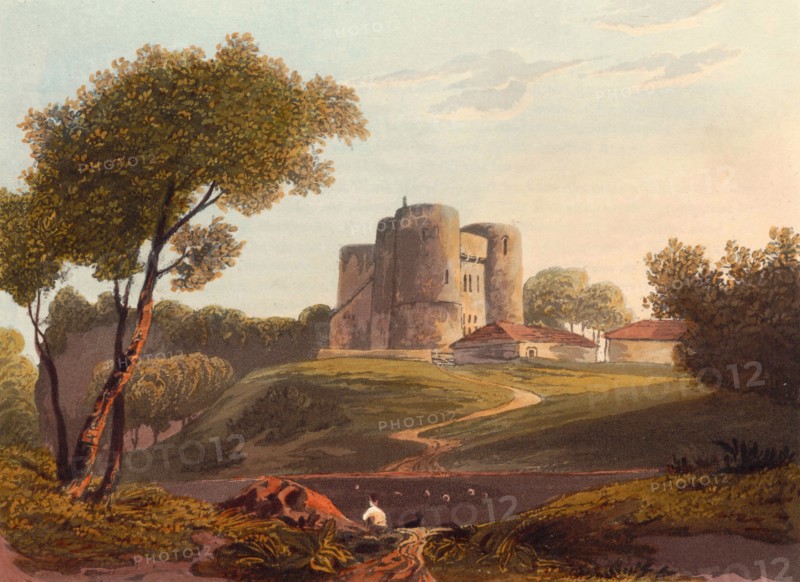 Saltwood Castle. castle in the village of Saltwood. two kilometers north of Hythe. Kent. England. around 1850. after a painting by Theodore Henry Adolphus Fielding. digitally enhanced reproduction. historical. exact date unknown