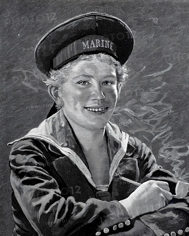 Young sailor. Navy. smoking a pipe. around 1880. Germany. Historical. authentic. digitally restored reproduction from an original from the 19th century
