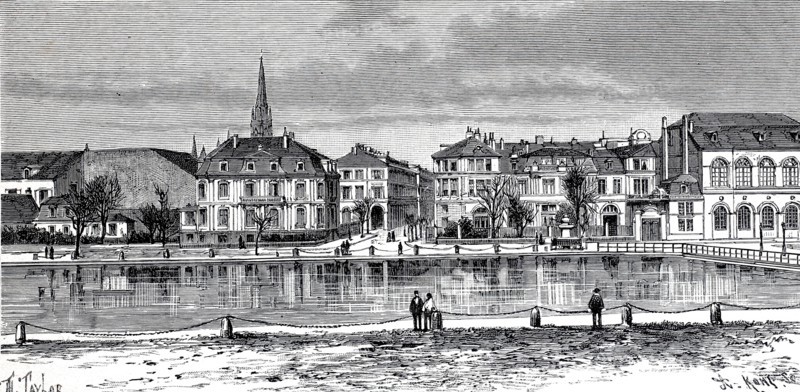 View of the city center of Mulhouse. today Mulhouse in Alsace. 1890. Germany. France. Historical. authentic. digitally restored reproduction from an original from the 19th century