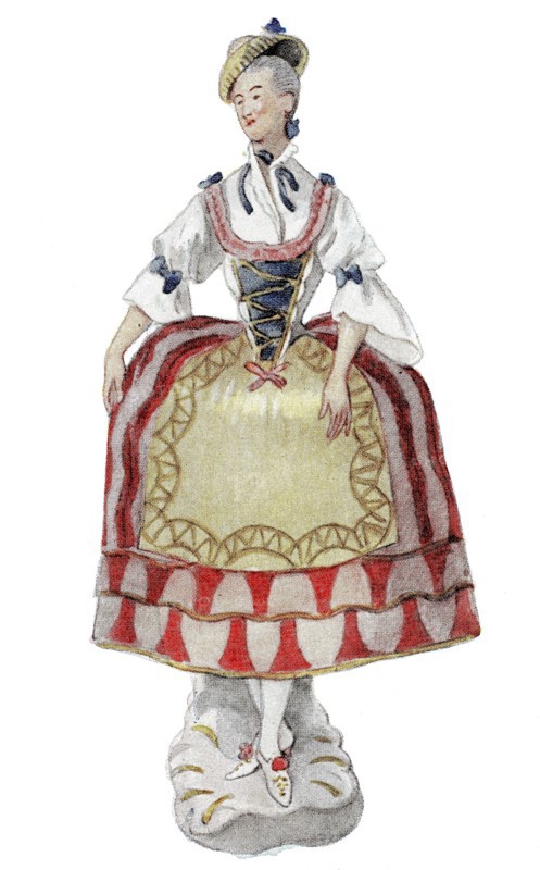 Costumes based on porcelain figures in Germany and Austria. Rococo. Vienna and Nymphenburg. 1760. historical. authentic. digitally restored reproduction from a 19th-century model
