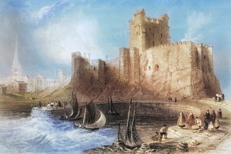 Carrickfergus Castle. County Antrim. Ireland. from The Scenery and Antiquities of Ireland. 1841. digital reproduction of a historical original