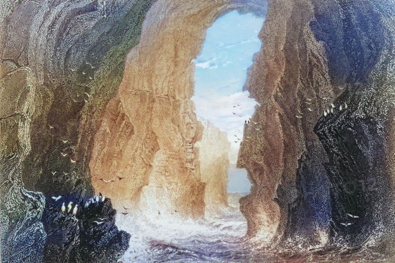 Dunkerry Cave. County Antrim. Ireland. from The Scenery and Antiquities of Ireland. 1841. digital reproduction of a historical original