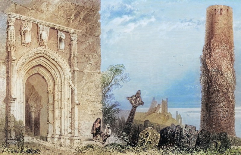 Entrance to Temple Mcdermot. Clonmacnoise. Ireland. from The Landscape and Antiquities of Ireland. 1841. digital reproduction of a historical original