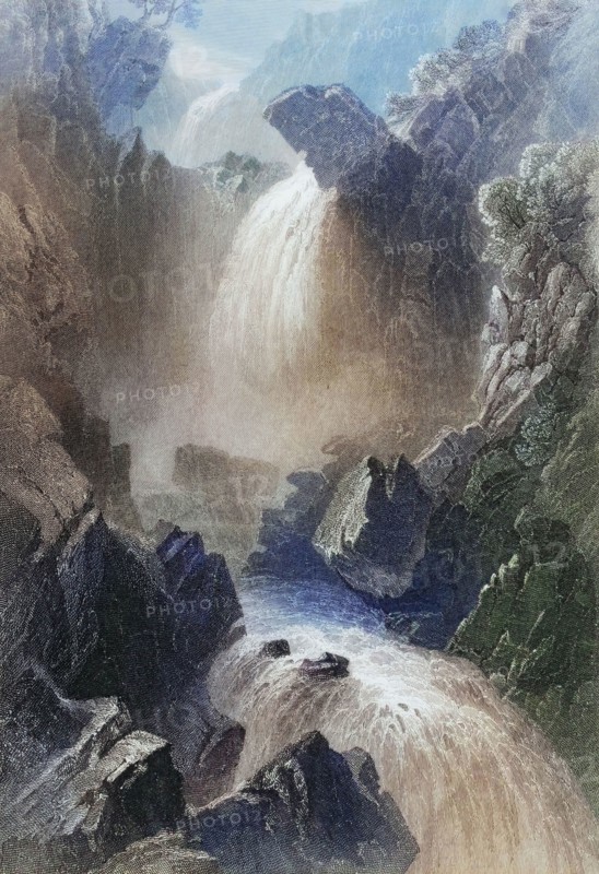 Head of the Devil's Glen. County Wicklow. Ireland. from The Scenery and Antiquities of Ireland. 1841. digital reproduction of a historical original