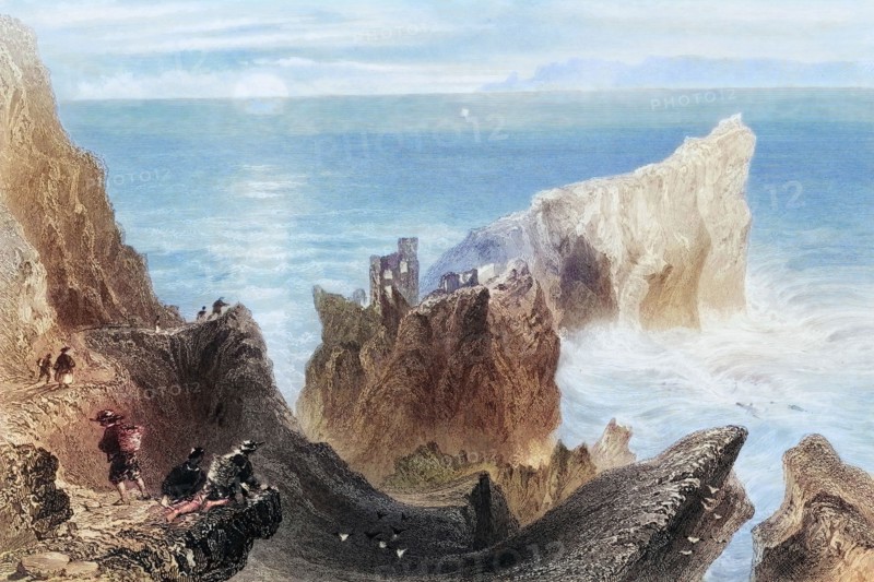 Kenbane Castle. County Antrim. Ireland. from The Scenery and Antiquities of Ireland. 1841. digital reproduction of a historical original