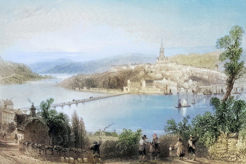 Londonderry. Ireland. from The Landscape and Antiquities of Ireland. 1841. digital reproduction of a historical original