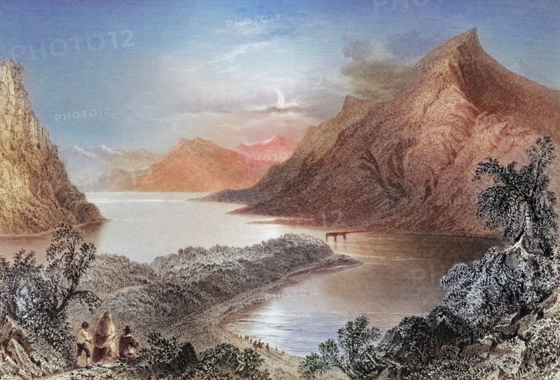 Lough Ina. Connemara. County Galway. Ireland. from The Landscape and Antiquities of Ireland. 1841. digital reproduction of a historical original