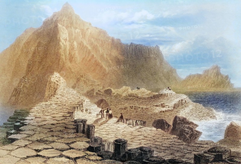 Scene on the Giant's Causeway. County Antrim. Ireland. from The Scenery and Antiquities of Ireland. 1841. digital reproduction of a historical original