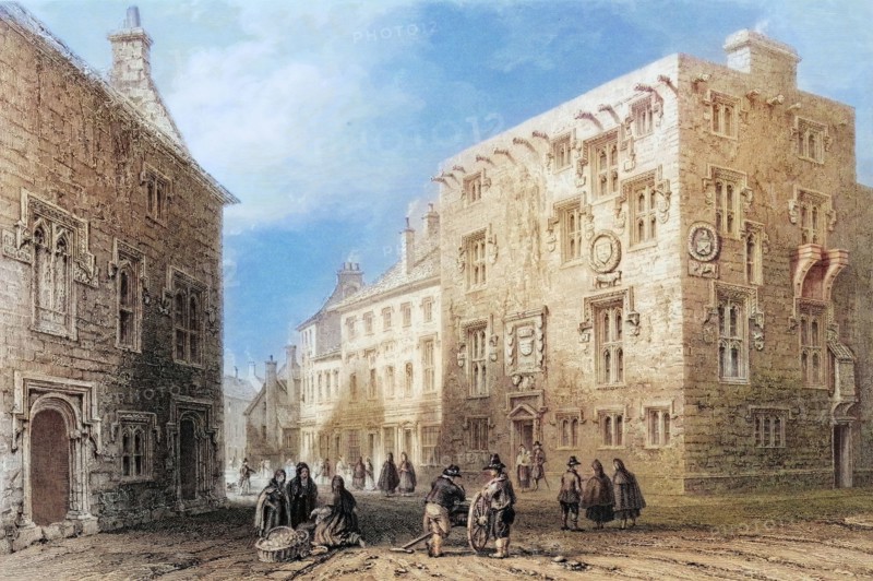 Street in Galway. Ireland. from The Scenery and Antiquities of Ireland. 1841. digital reproduction of a historical original