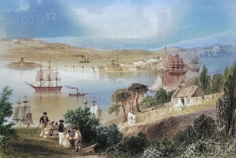 The Bay of Cork. from Admiralty Grand. County Cork. Ireland. from Scenery and Antiquities of Ireland. 1841. digital reproduction of a historical original