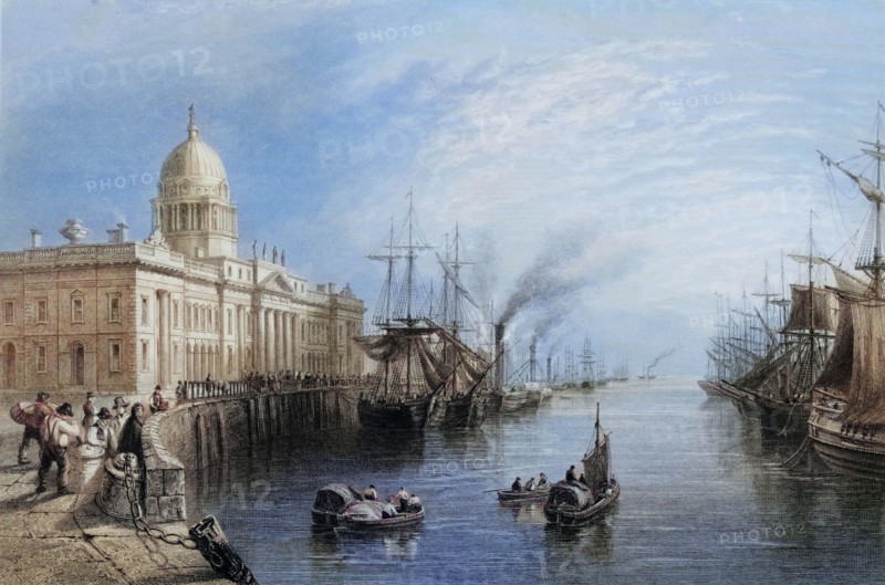 The Custom House. Dublin. Ireland. from The Scenery and Antiquities of Ireland. 1841. digital reproduction of a historical original