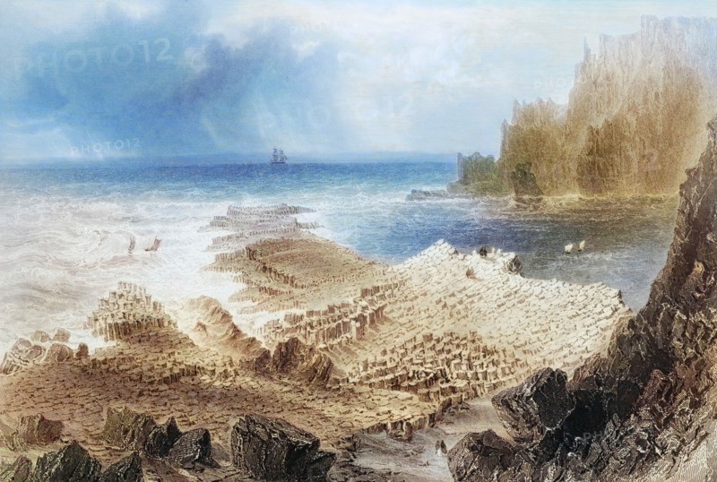 The Giant's Causeway from above. County Antrim. Ireland. from the Scenery and Antiquities of Ireland. 1841. digital reproduction of a historical original