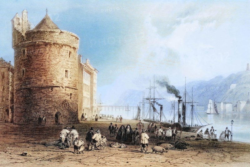 The Quay. Waterford. Ireland. from Scenery and Antiquities of Ireland. 1841. digital reproduction of a historical original