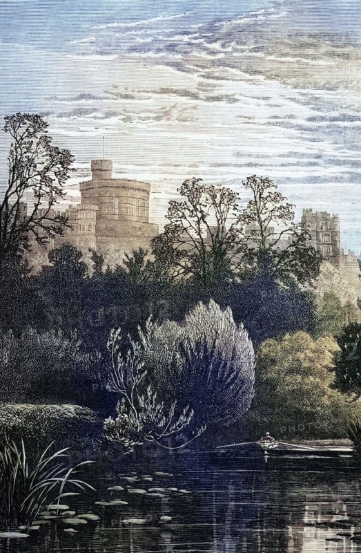 Windsor Castle is a medieval castle and royal residence in Windsor. 1800. Berkshire. England. digital reproduction of a historical original