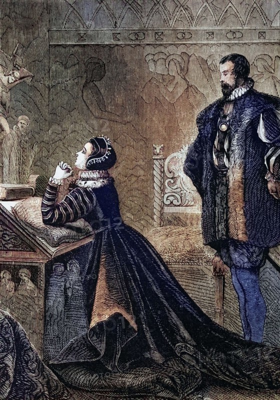 Queen Mary in her private oratory. England. digital reproduction of a historical original