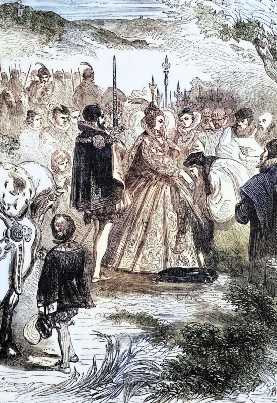 1558. Queen Elizabeth I accepts the allegiance of the bishops in Highgate. London. England. digital reproduction of a historical original