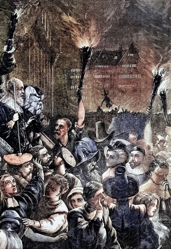 Guy Fawkes Night in 1611. Also known as Bonfire Night. this is an annual event. mainly in England. commemorating the events of November 5. 1605. when Guy Fawkes. a member of the Gunpowder Plot. was arrested while guarding explosives that the conspirators had planted under the House of Lords. Digital reproduction of a historical original.