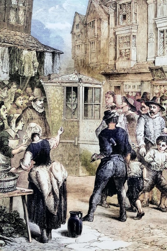 George Villiers. 1st Duke of Buckingham (1592–1628). is seen riding through the streets in his litter. According to Robert Carr. he became the favorite of Edward I. and some claim he was even the king's lover. England. digital reproduction of a historical original.
