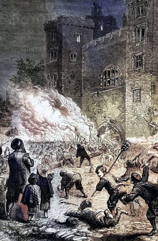 In April 1640. revolutionary sentiments intensified in the country and amid rumors of the dissolution of Parliament. an attack on Lambeth Palace. England. took place the following month. digital reproduction of a historical original