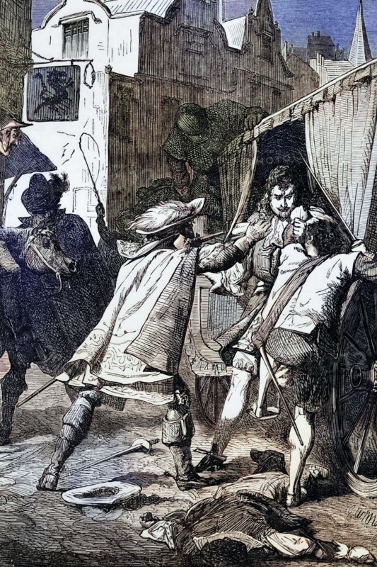 In 1670. an assassination attempt was made on the 1st Duke of Ormonde. Lord Lieutenant of Ireland. On the night of December 6. 1670. he was attacked in London by an adventurer named Thomas Blood and his accomplices as he rode along St. James's Street. England. Digital reproduction of a historical original.