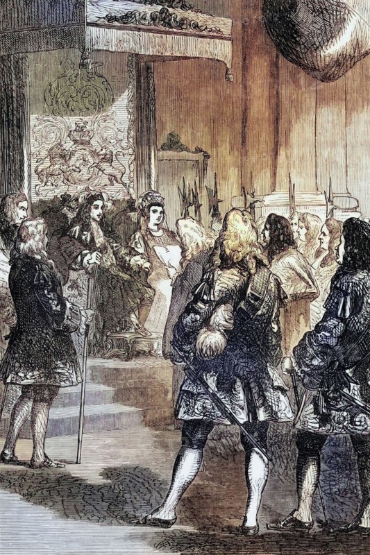 The joint reign of William and Mary began in February 1689. when they succeeded James II of England (14 October 1633 – 16 September 1701). Their coronation took place on 11 April 1689 in Westminster Abbey. England. Digital reproduction of a historical original.