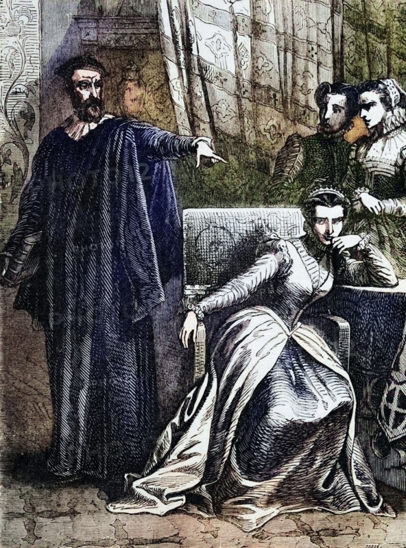 Mary Stuart was imprisoned in 1566 in Lochleven Castle near Kinross. where her guard was Sir William Douglas. the half-brother of James Stewart. 1st Earl of Moray. England. digital reproduction of a historical original