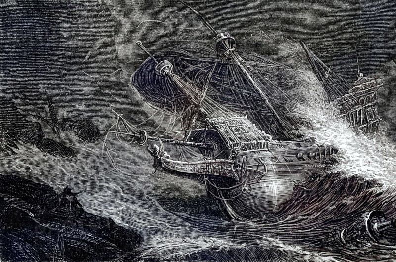 After its defeat at the Battle of Gravelines in September 1588. the Spanish Armada attempted to return home across the North Atlantic. but was blown off course by violent storms and driven towards the west coast of Ireland. where up to 24 ships of the Armada were shipwrecked on a rocky coast. digital reproduction of a historical original
