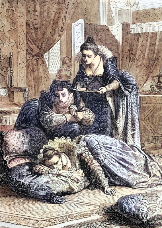 After the death of Catherine Howard. Countess of Nottingham. the niece of her cousin and close friend. Elizabeth fell ill and died on March 24. 1603. between two and three o'clock in the morning at Richmond Palace. England. digital reproduction of a historical original