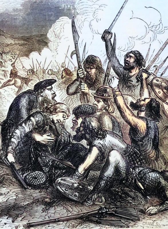 The death of the 1st Viscount Dundee. After the Glorious Revolution of 1688. he became a rebel in the name of King James II of England (October 14. 1633 – September 16. 1701). He rallied the rebellious Highland clans and. despite losing his life in battle. led them to victory at Killiecrankie. Perth and Kinross. Scotland. Digital reproduction of a historical original.