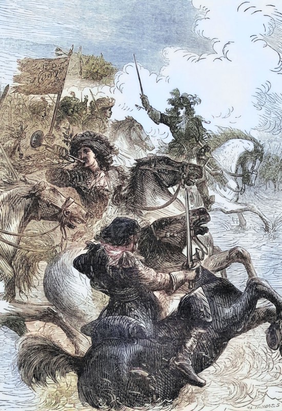William III at the Battle of the Boyne in County Meath. Ireland. on 11 July 1690. England. digital reproduction of a historical original