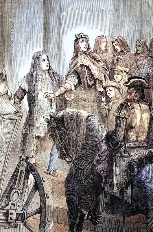 During the War of the Spanish Succession. Marie Jeanne (Dutchwoman of Savoy) was forced to sell her jewelry to support her household during the Battle of Turin in 1706. She later fled to the safety of Genoa. Italy. during the conflict. Digital reproduction of a historical original.