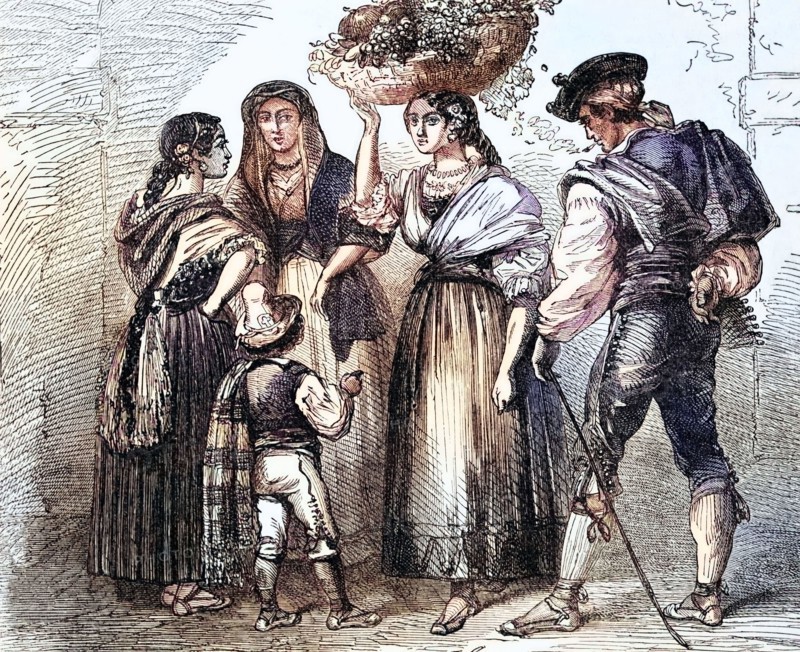 Costumes of the people of Alicante. Spain. from the early 18th century. digital reproduction of a historical model