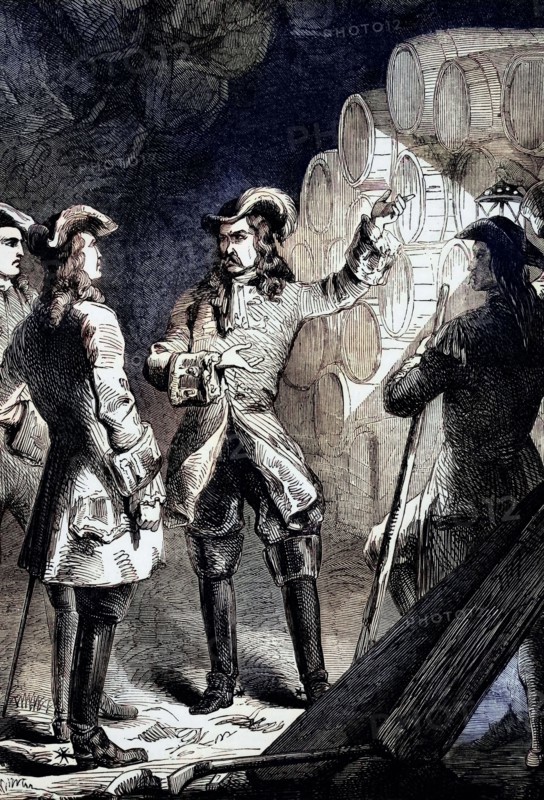 The Marquis D'Asfeldl. a French marshal who played an important role in the War of the Spanish Succession. In The Siege of Alicante. 1708. he shows English officers the explosives stored in tunnels beneath the city and threatens to blow them up if they do not surrender. Spain. digital reproduction of a historical original.