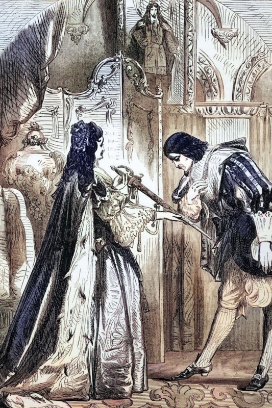 Queen Anne receives Prince Eugene of Savoy during the War of the Spanish Succession. His partnership with the Duke of Marlborough secured him many victories against the French. England. digital reproduction of a historical model