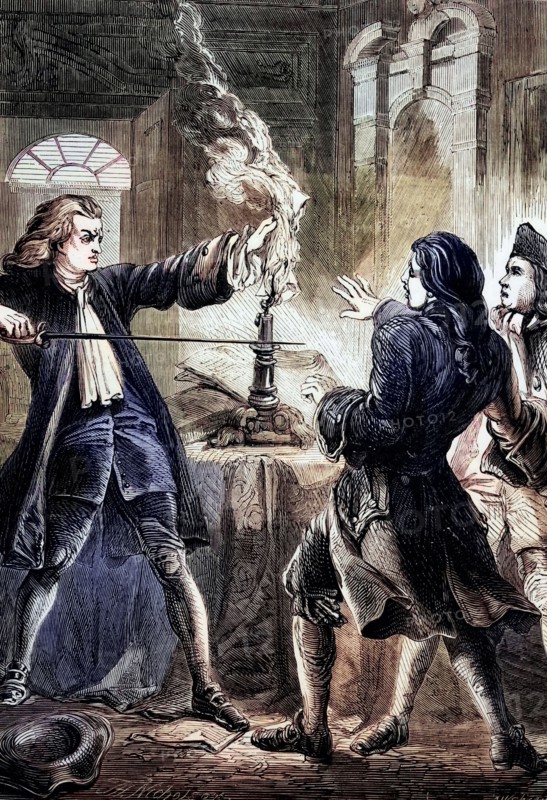 George Kelly. an Irish clergyman who destroyed treasonous papers in 1722 after it emerged that the Jacobites were involved in a new conspiracy by the ""Old Pretender"" against the government. England. digital reproduction of a historical original