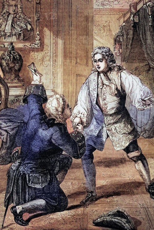 In June 1727. King George II received news of his father's death from Sir Horace Walpole. the British Prime Minister. during one of his visits to Hanover. George II was the last British monarch to be born outside Great Britain; he was born and raised in northern Germany. Digital reproduction of a historical original.