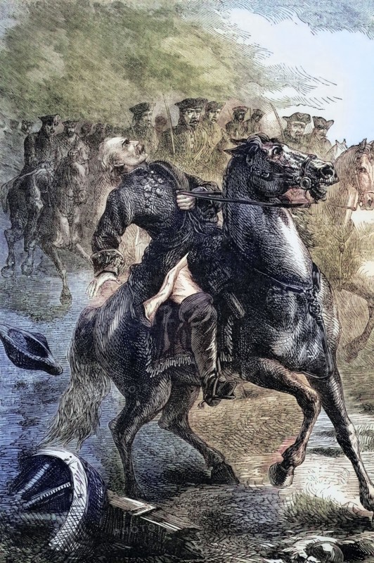 The death of James Fitzjames. 1st Duke of Berwick. illegitimate son of King James II. during the War of the Polish Succession at the Siege of Philippsburg in the Karlsruhe district of Baden-Württemberg. Germany. 12 June 1734. England. digital reproduction of a historical original