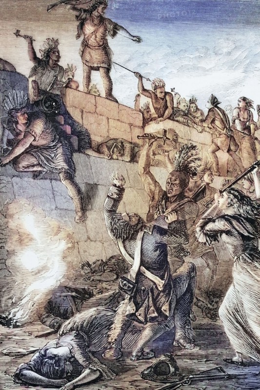 Iroquois attackers at the Battle of Wyoming. an encounter during the American Revolutionary War between American Patriots and Loyalists accompanied by the Iroquois. which took place on July 3. 1778. in the Wyoming Valley in Pennsylvania. digital reproduction of a historical original