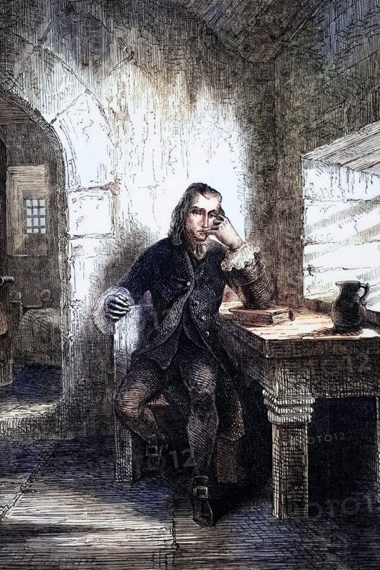 In 1780. Lord George Gordon was imprisoned in the Tower of London for instigating the No Popery Riots. He was accused of high treason. Thanks to the strong defense of his cousin Thomas. Lord Erskine. he was acquitted. as he had no intention of treason. England. digital reproduction of a historical original.