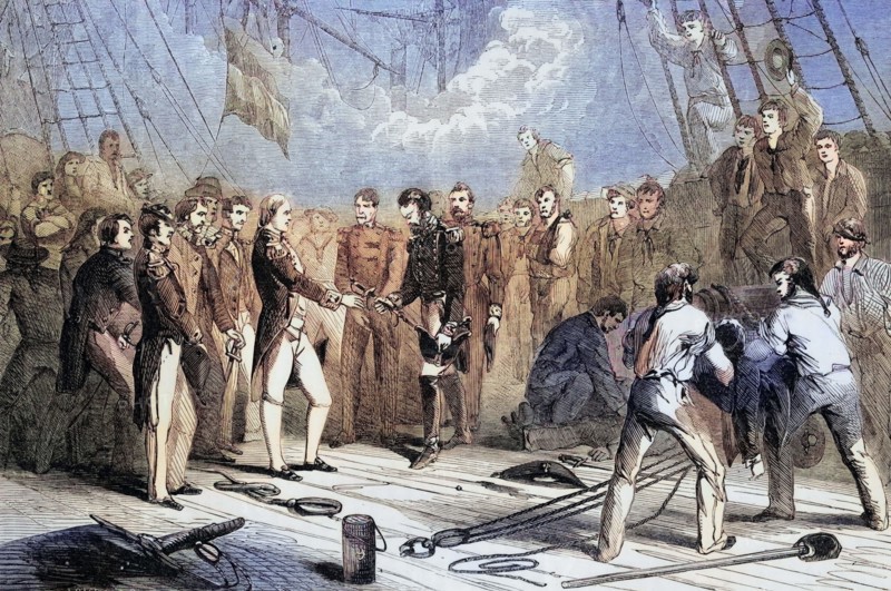The Battle of St. Kitts. also known as the Battle of Frigate Bay. was a naval battle that took place on 25 and 26 January 1782 during the American Revolutionary War. It ended with the surrender of the larger French fleet under the Comte de Grasse to the British fleet under Rear-Admiral Sir Samuel Hood. digital reproduction of a historical original.