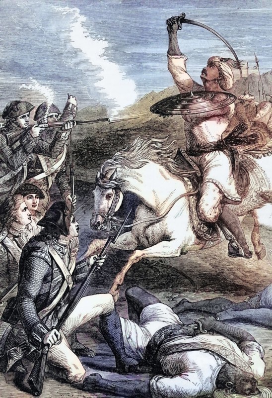 The death of the Rohilla chief in 1781. The Rohilla are a community of Urdu-speaking Pashtun Afghans. also known as Pathans. historically native to the state of Uttar Pradesh in northern India. India. digital reproduction of a historical original